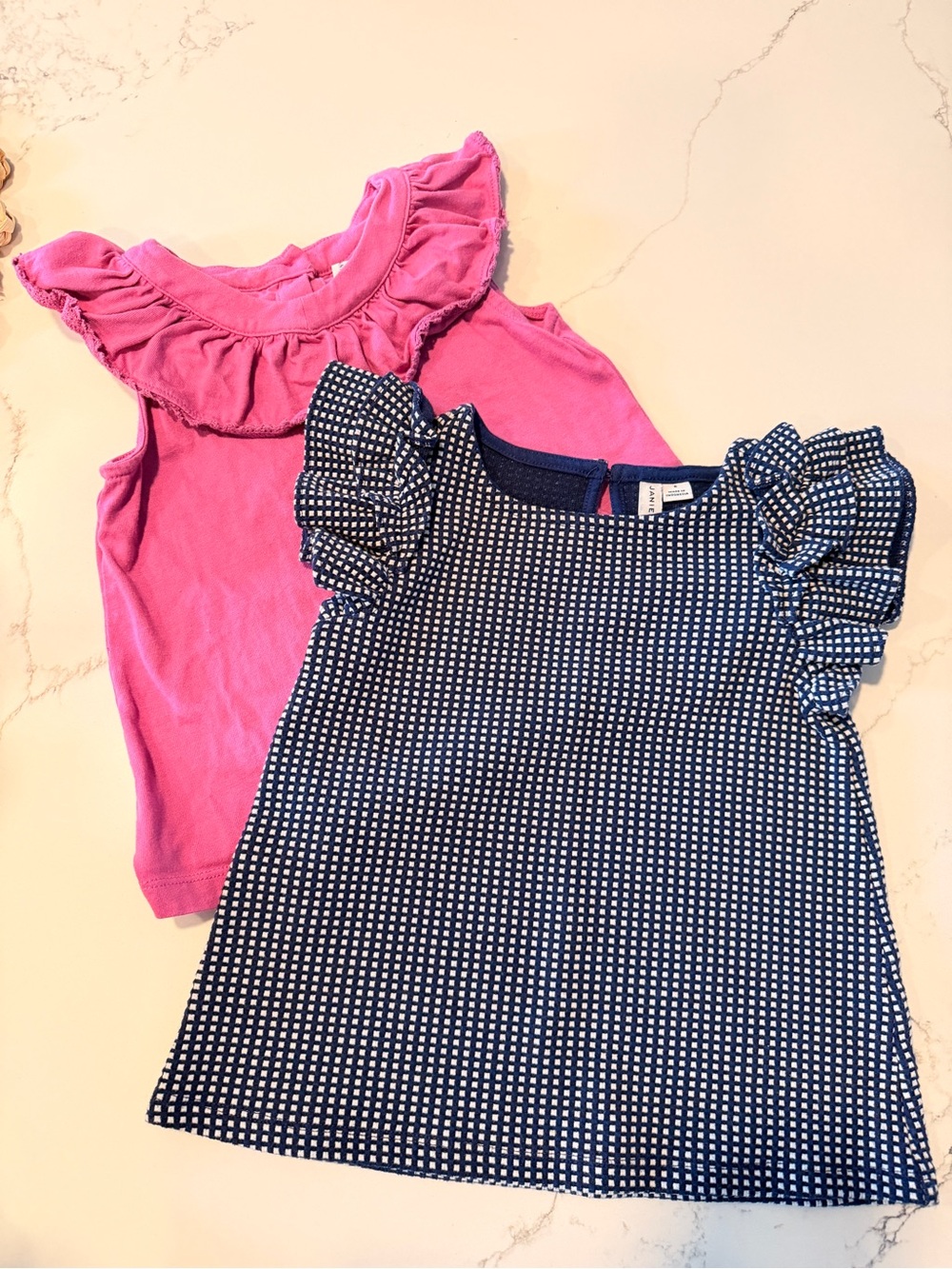Janie and Jack Pink Ruffle Dress & Navy Gingham Flutter-Sleeve Tank Set of 2